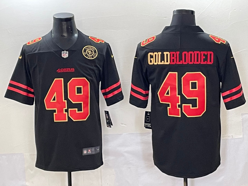 Men San Francisco 49ers #49 Goldblooded Black gold 2024 Nike Vapor Limited NFL Jersey style 016